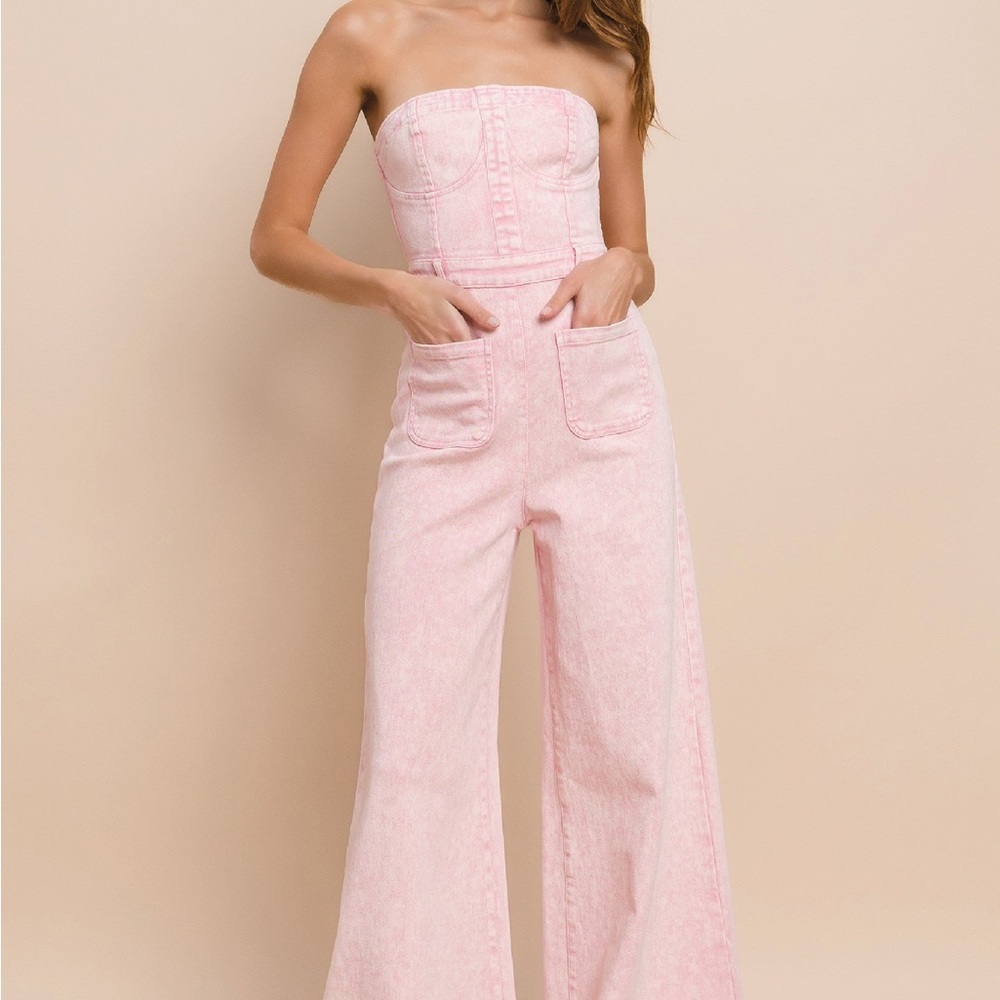 Elegant Pink Strapless Jumpsuit